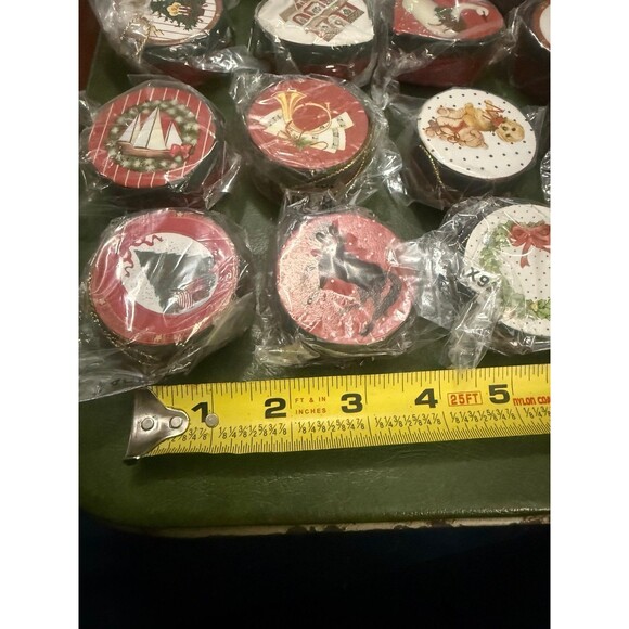 RARE Vintage Wooden Christmas Ornaments NOS Set of 20 w/ Westminster Holiday Tin - Picture 7 of 12